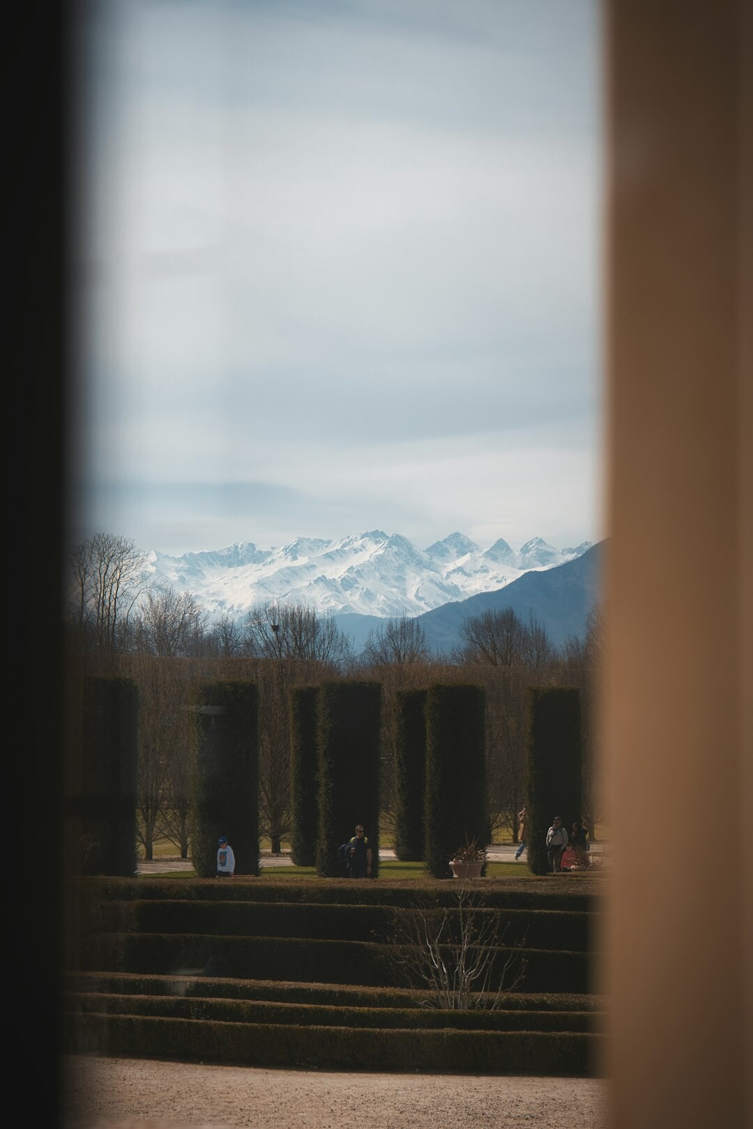 Bright modern editorial office with a view of the Alps
